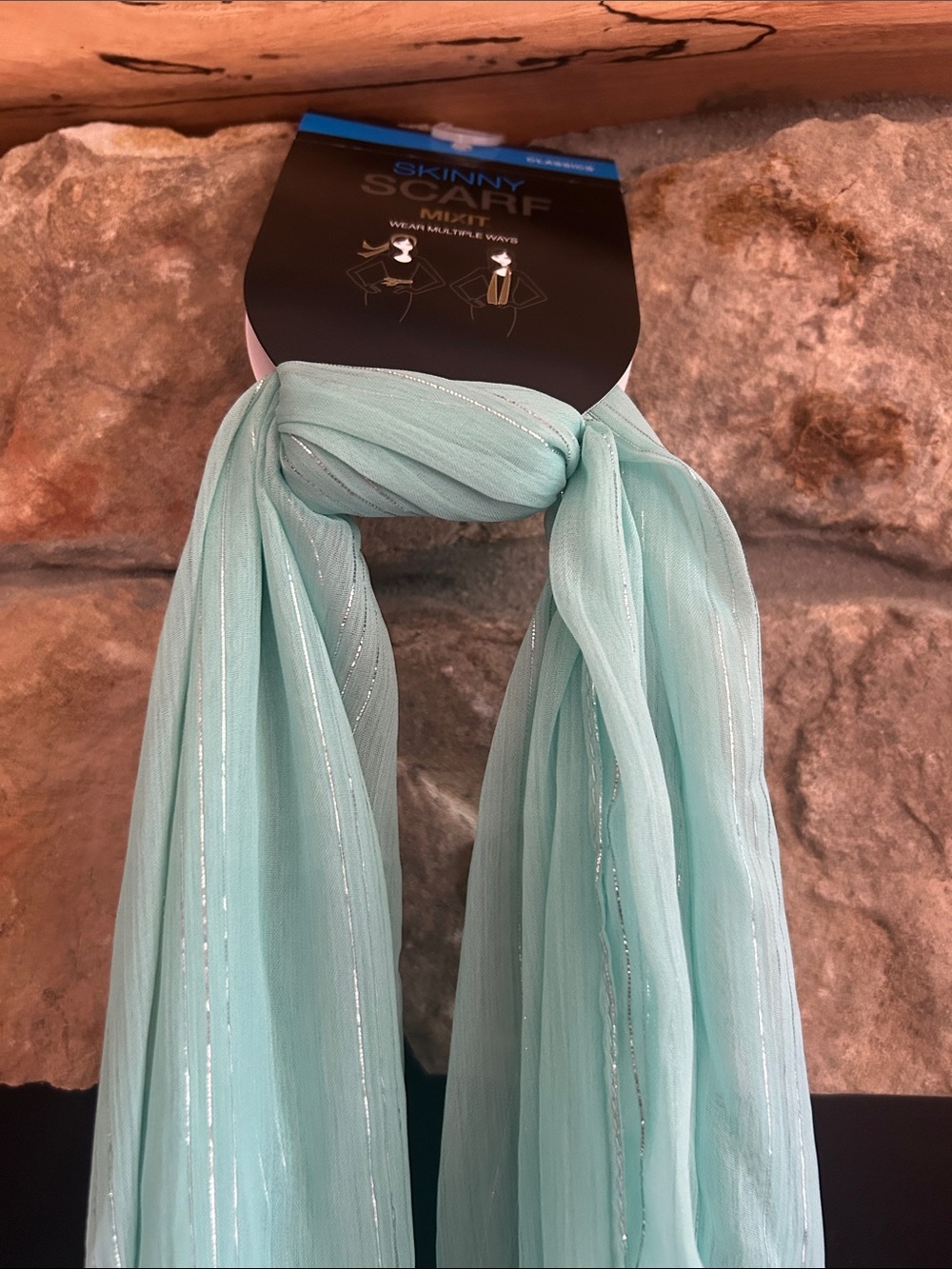 Mixit Aqua Skinny Scarf with Metallic Thread